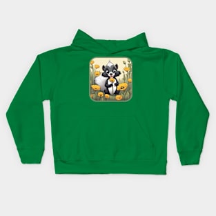 Skunk Smelling a Poppies in Spring. Kids Hoodie